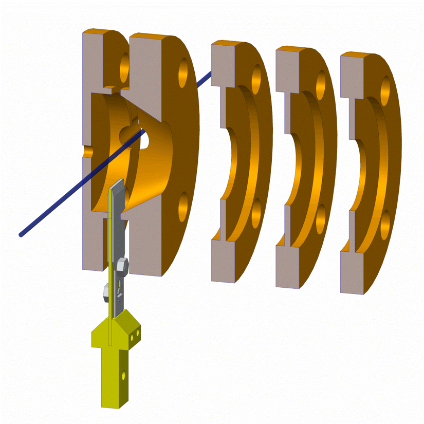 a cut view of the 1st generation of SS-VMI ion optics with laser position indicated