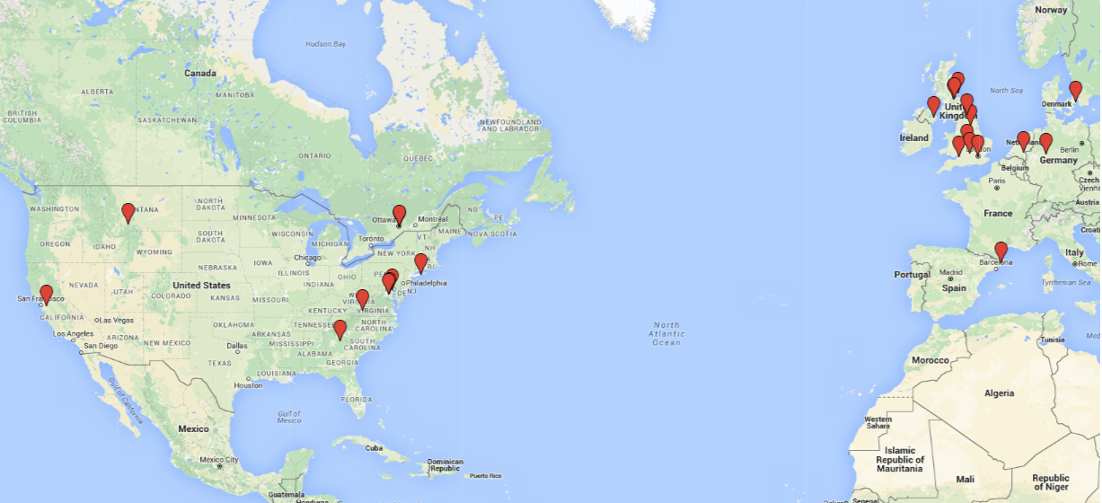 A map of the locations of our collaborators